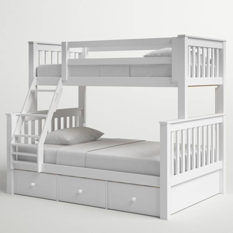 Hildegun Kids Bunk Bed with Drawers, Twin over Twin, White