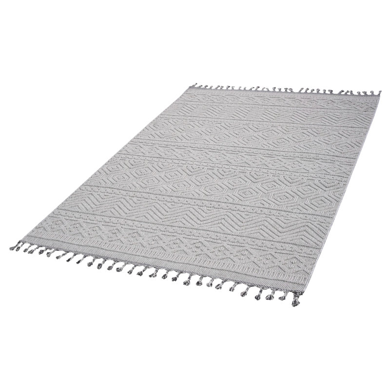 White /Geometric Indoor/Outdoor Area Rug, Rectangle 5'3" x 7'6"