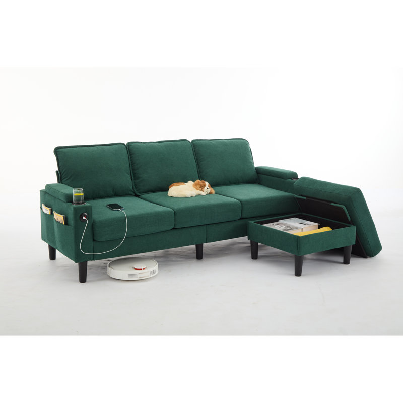 Knock Down 3-Seat Combo Sofa With Storage Ottoman  For Living Room Apartment  Bedroom And Compact Room, Upholstered Sectional Couch, L Shaped  Bench With A Footrest, A Individual Sto