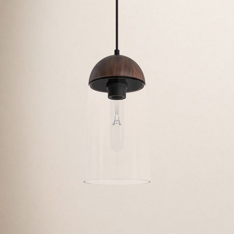 Luminaire suspendu simple à 1 lumière Tabitha, Noyer, Noir mat / noyer