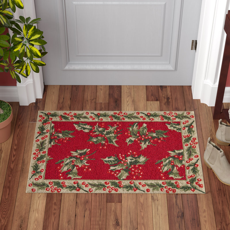 Armentrout Holly Red Hooked Rug