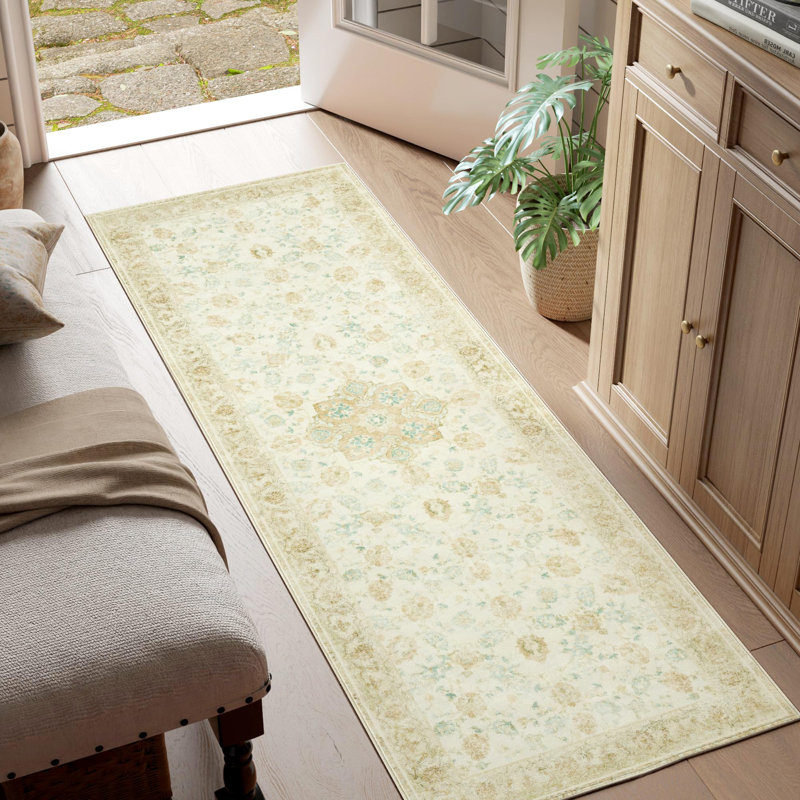 Vintage Floral Washable Area Rug, Rectangle 2' x 3', Green