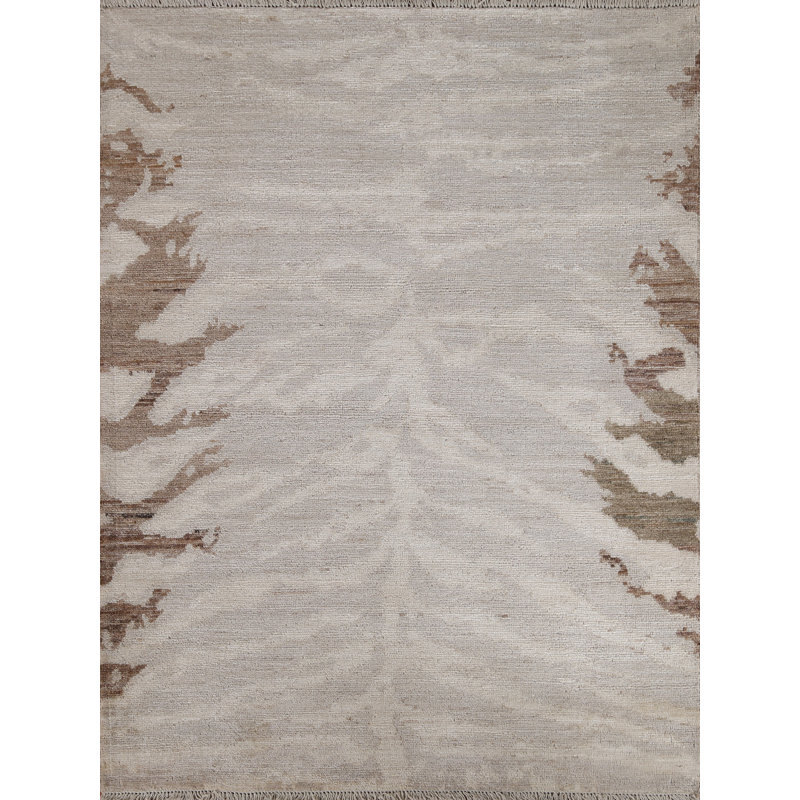 Tapis beige unique noué à la main de 3 pi 11 po x 4 pi 9 po de forme rectangulaire