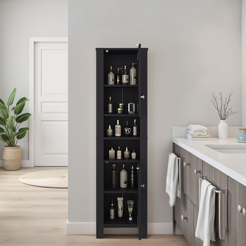 Panneau de particules moderne et autoportant avec rangement pour salle de bain noir et deux portes supérieures