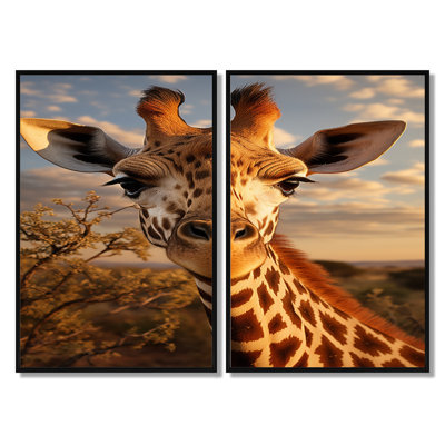 «Giraffe Portrait Vibrant», ensemble de 2 reproductions d'art sur toile, animaux beiges