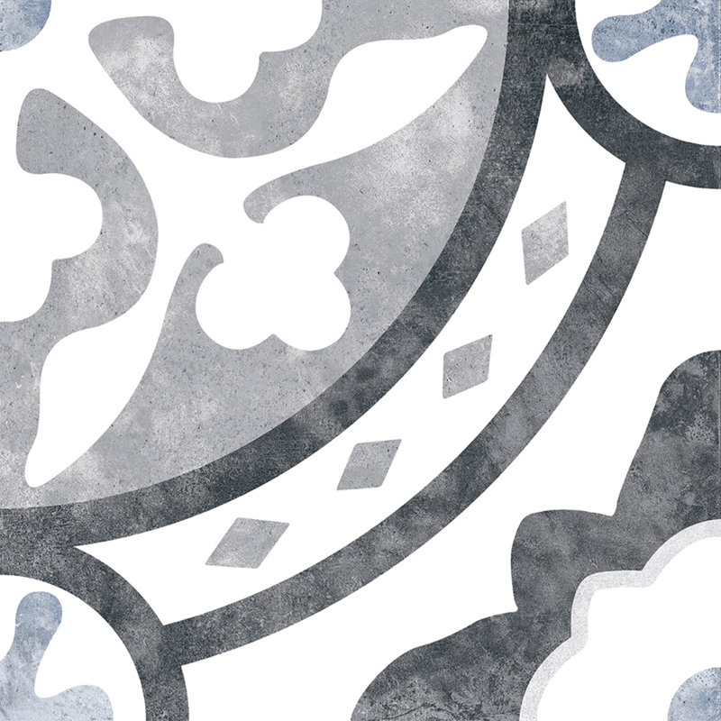 Luv Amore Grey 8-in. Encaustic Spanish/Moroccan Patterned Matte Porcelain Wall & Floor Tile