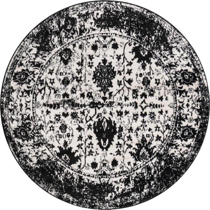 Ortilio Oriental Area Rug, Round 5'3", Black