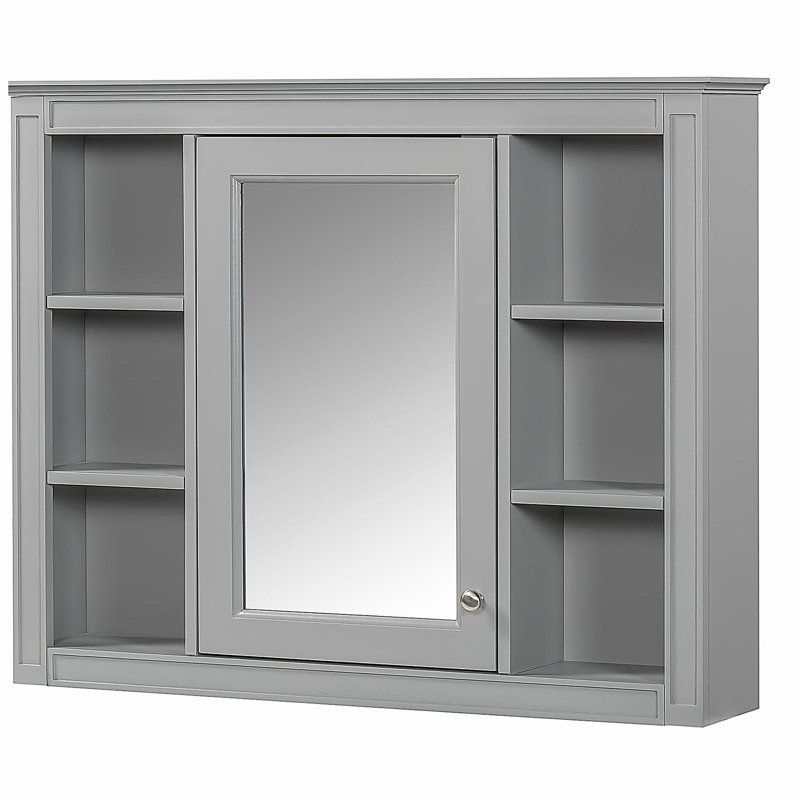 Armoire à pharmacie, armoire de rangement murale pour salle de bain, armoire murale moderne avec miroir, armoire à miroir avec 6 tablettes ouvertes, meuble-lavabo non inclus