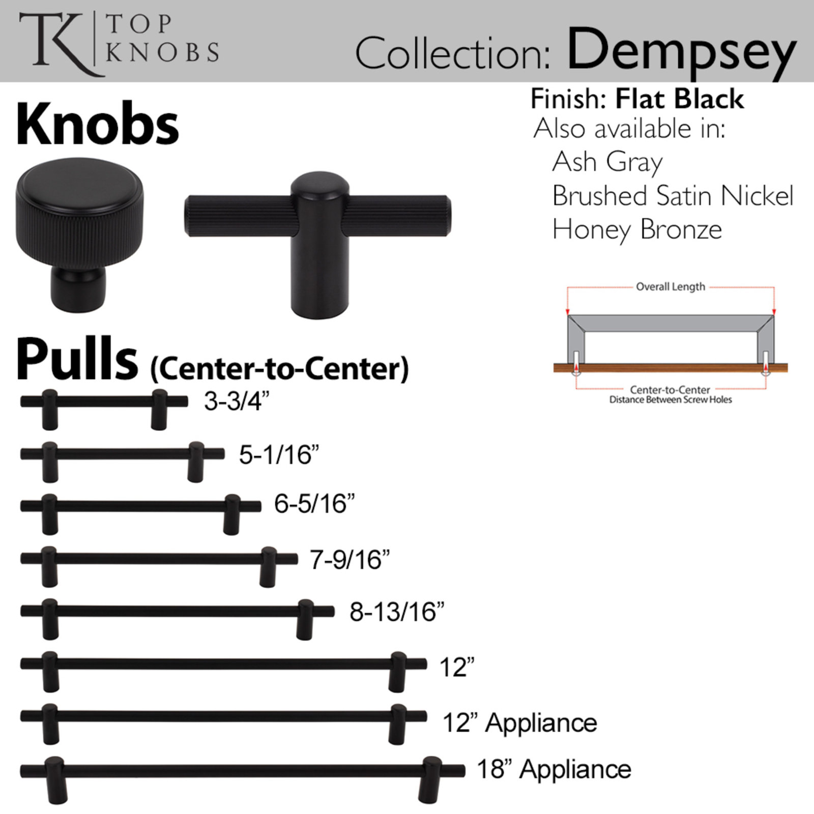 Dempsey Round Cabinet Knob, Flat Black
