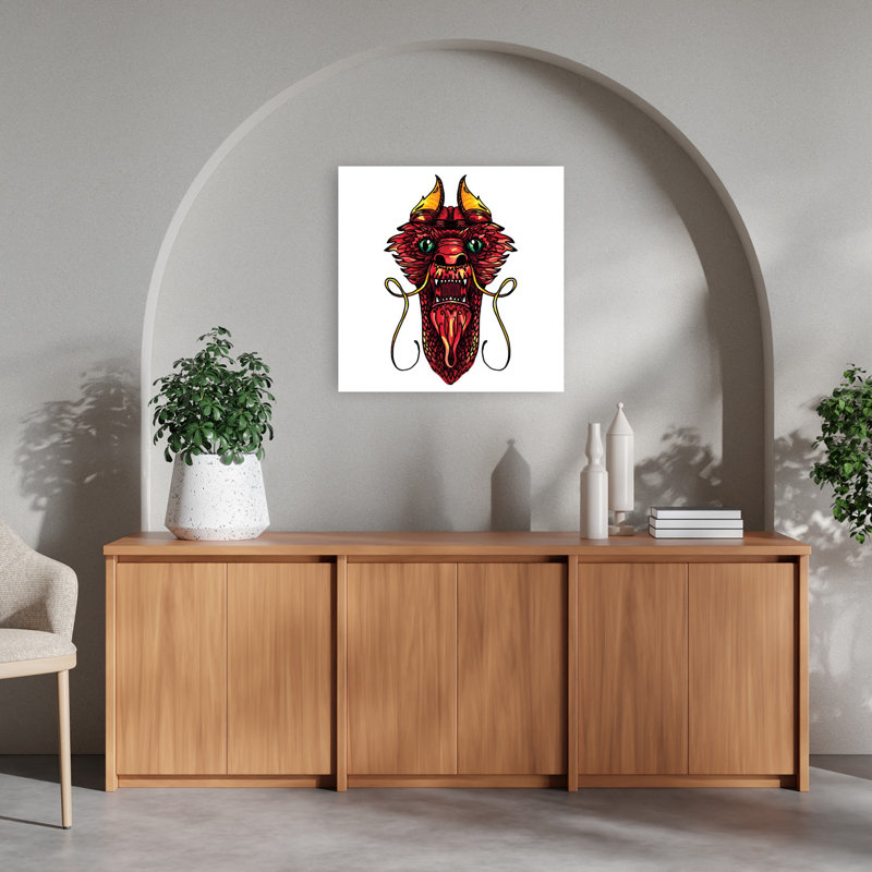 Fierce Red Dragon, art mural contemporain, 24" H x 24" W