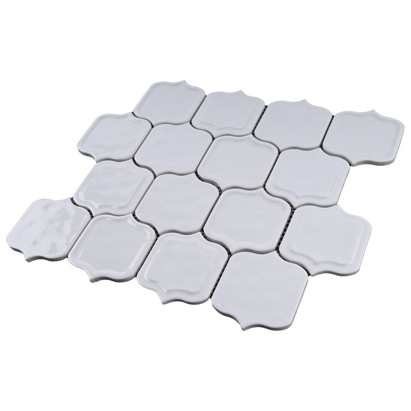Classic 11.86 in. x 10.79 in. Arabesque Glossy Glass Mosaic Tile, White