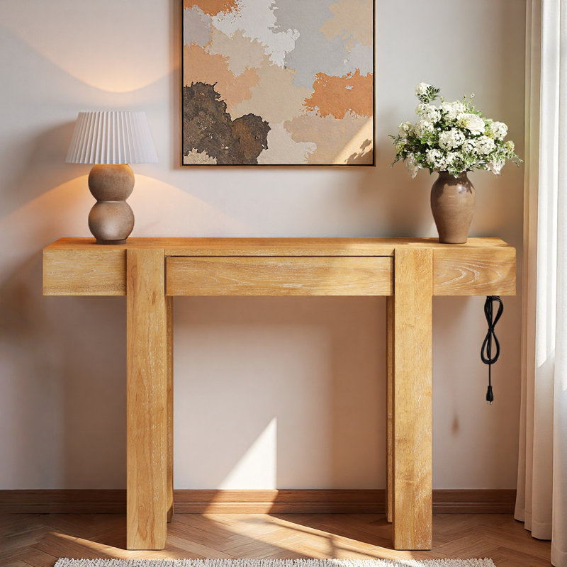 Console minimaliste avec tiroir caché et prise de courant latérale, Natural