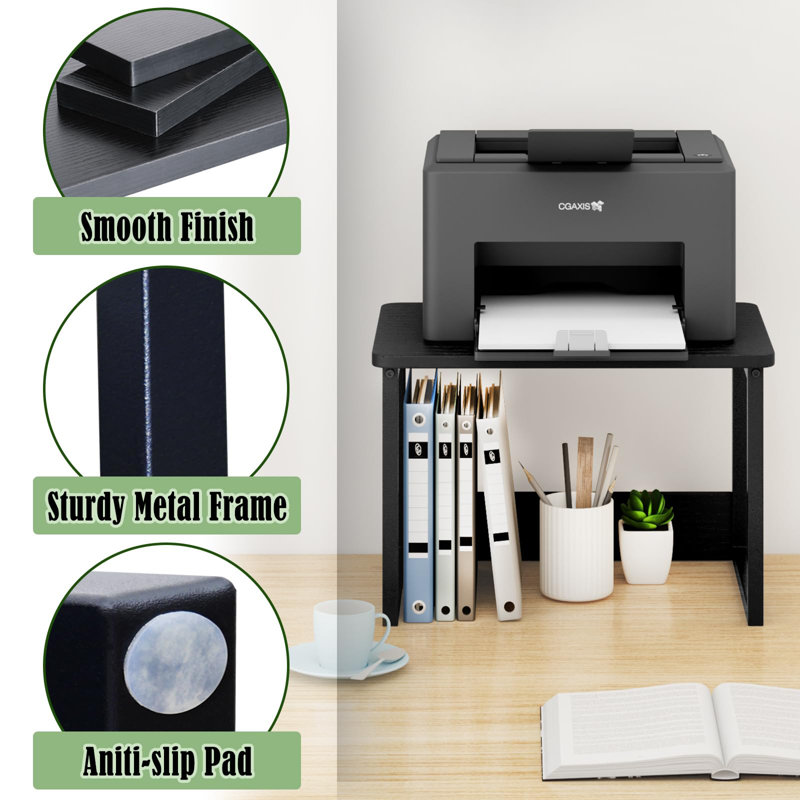 Sahitya Printer Stand With Storage For Desk, Black Desktop Printer Stand Shelf Organzier For Home/Office Heavy Duty Printer Riser Under Desk Small Table For Printer Fax Machine Copier Scanner