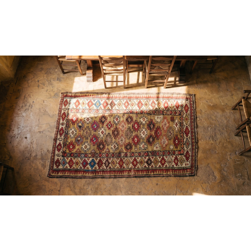 Small Scatter Size Light Yellow Color Antique Tribal Caucasian Chi Chi Rug