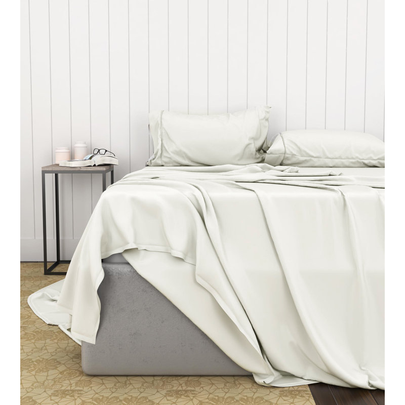Ensemble de draps en satin de coton 240 fils, Ivoire, Ensemble de draps pour lit double + un drap-housse