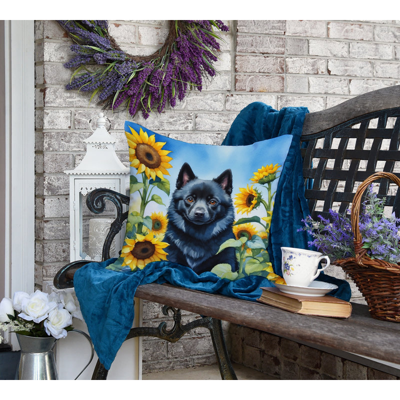 Schipperke in Sunflowers Throw Pillow, 18" H x 18" W