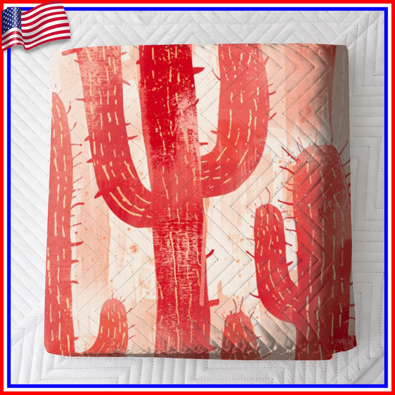 Couvre-lit matelassé Red Cactus Illustration toutes tailles, Lit simple