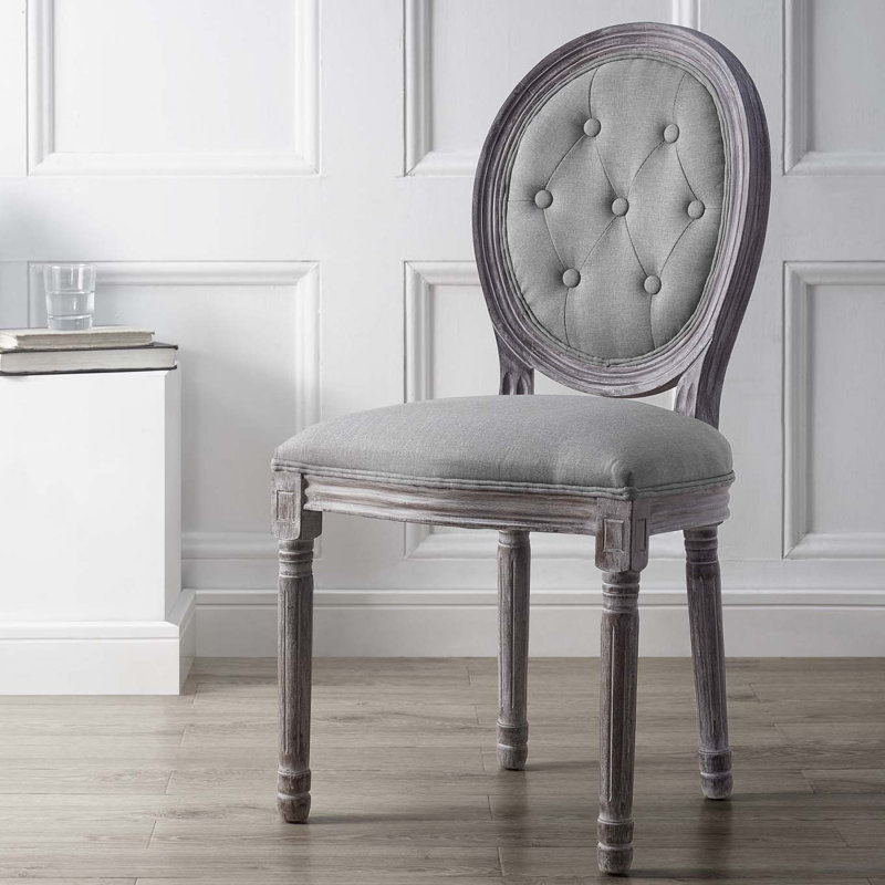 Modway Arise Vintage French Upholstered Fabric Dining Side Chair, Light Grey Polyester Blend