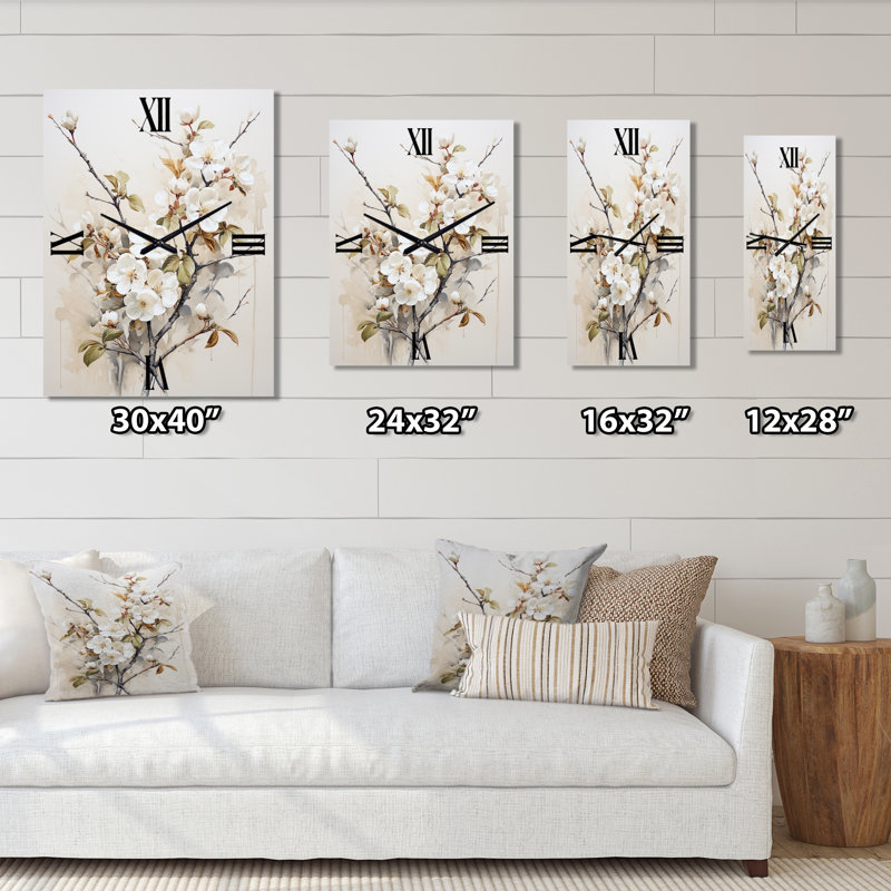 White Apple Blossom Whispers I - Horloges murales Apple Blossom, Très grand
