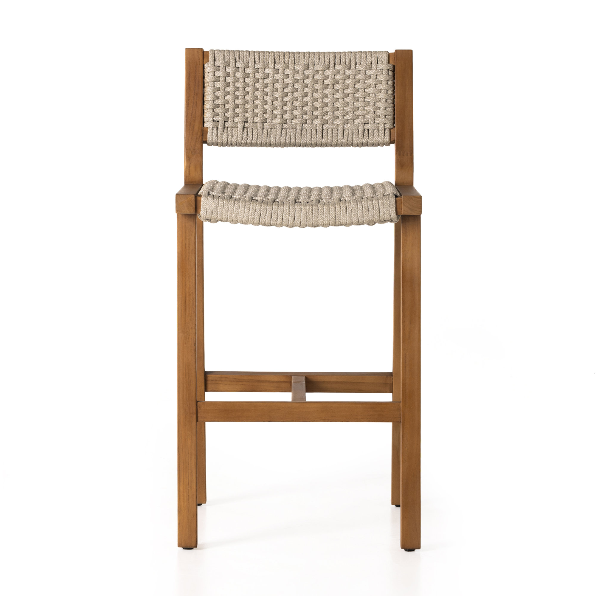 Shea Teak Outdoor Bar Stool, Ivory Rope, Natural Teak, Bar Stool (29" Seat Height)