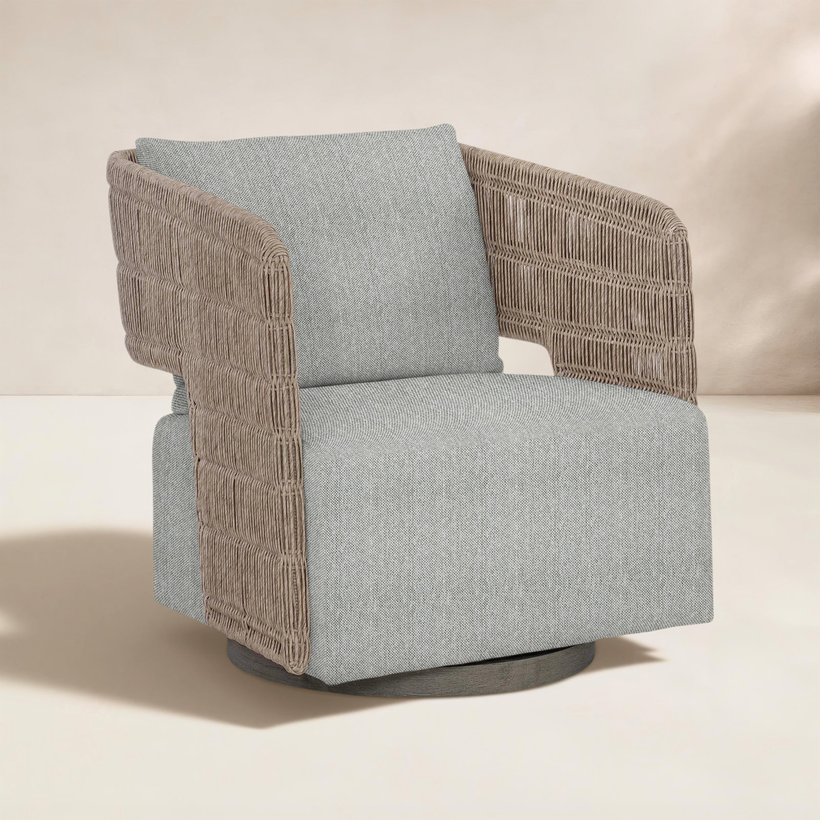 Maldives Swivel Patio Lounge Chair, Light Gray/Dark Gray Linen 6032-110