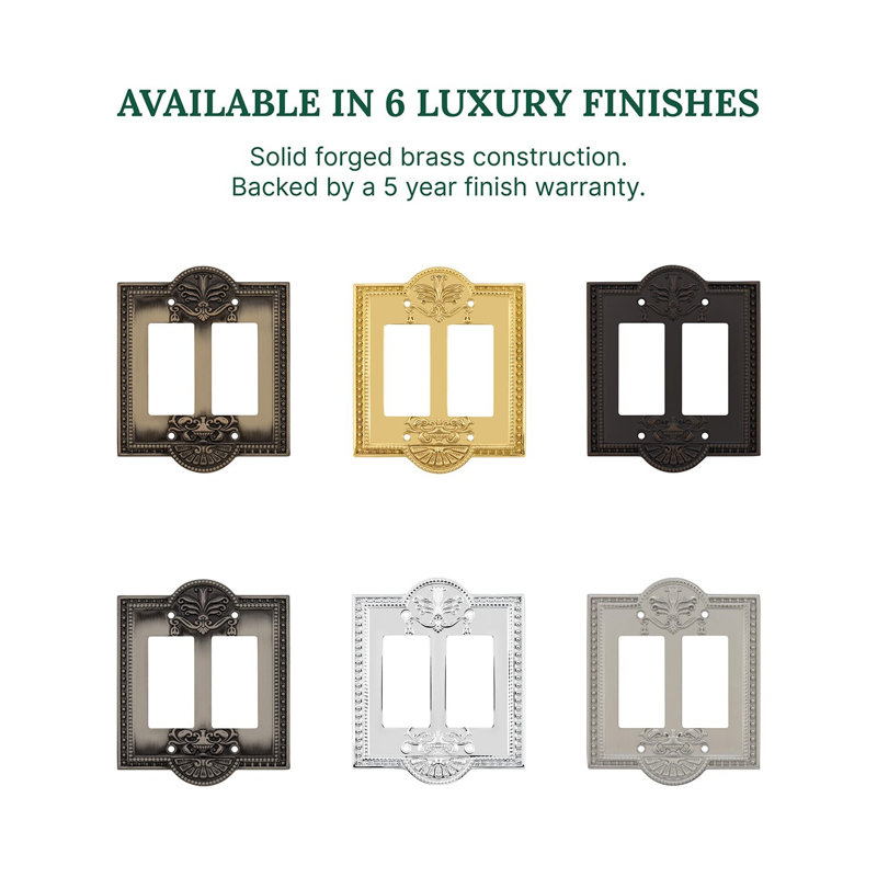 Meadows 2-Gang Rocker Light Switch Wall Plate, Unlacquered Brass