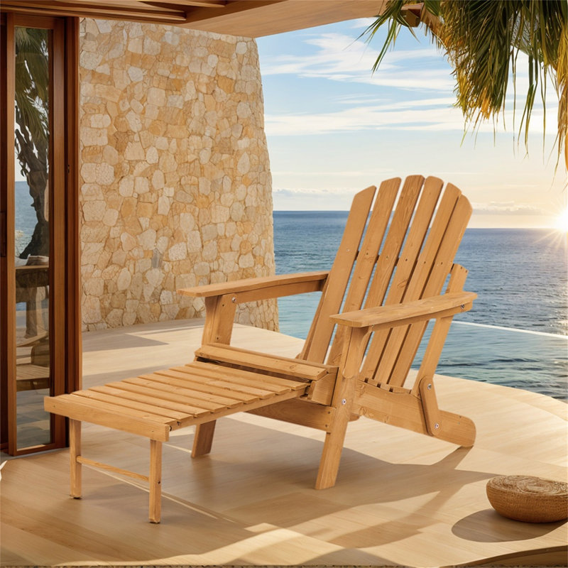 Chaise Adirondack d'extérieur pliante en bois avec repose-pieds rétractable