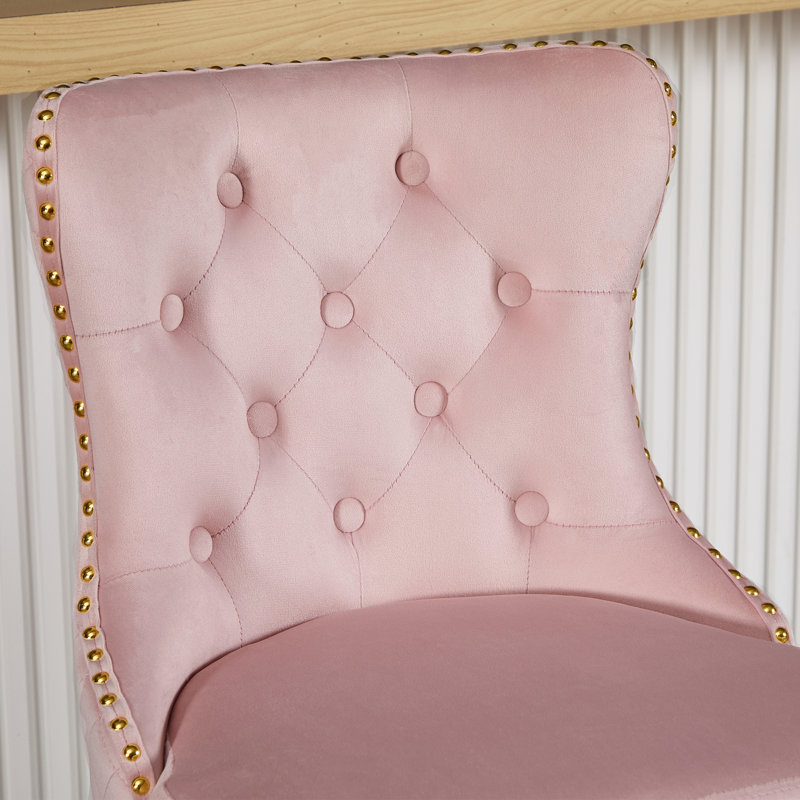 Tabouret de comptoir pivotant à hauteur réglable avec structure en métal, Rose, Doré