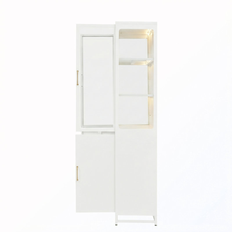 Tall Display Cabinet with Glass Doors and LED Lights, White