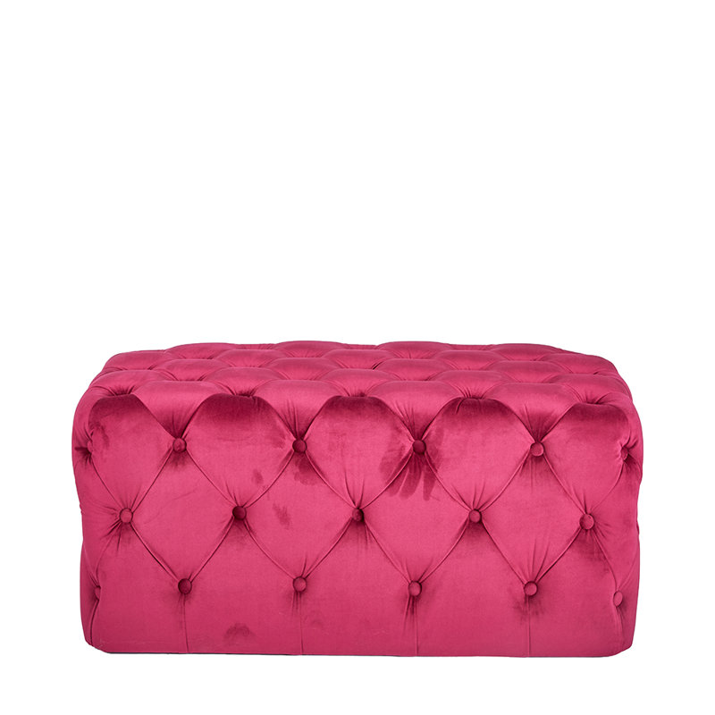 Kremer 80cm Wide Velvet Tufted Rectangle Solid Colour Cocktail Ottoman, Raspberry Pink