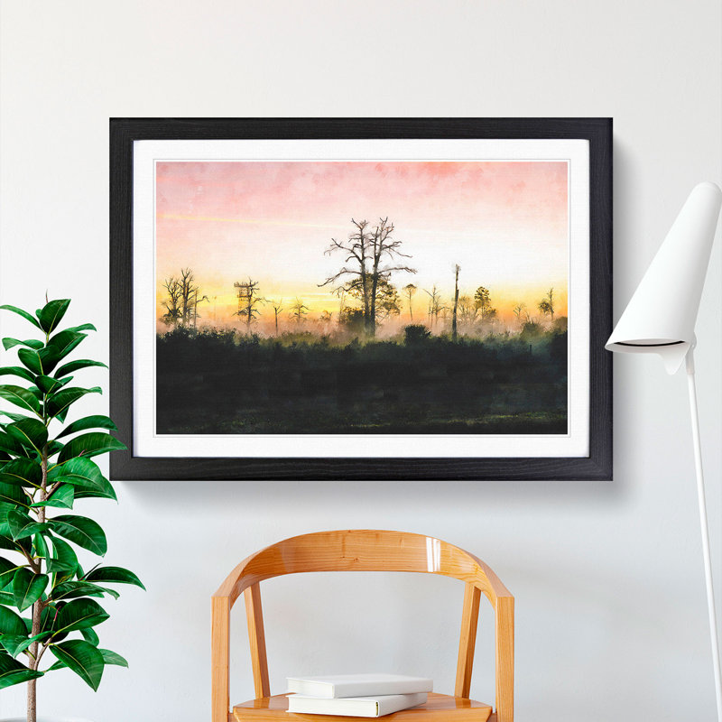 Fog over Woodland - Picture Frame Graphic Art Print, Black Framed, 62cm H x 87cm W x 2cm D