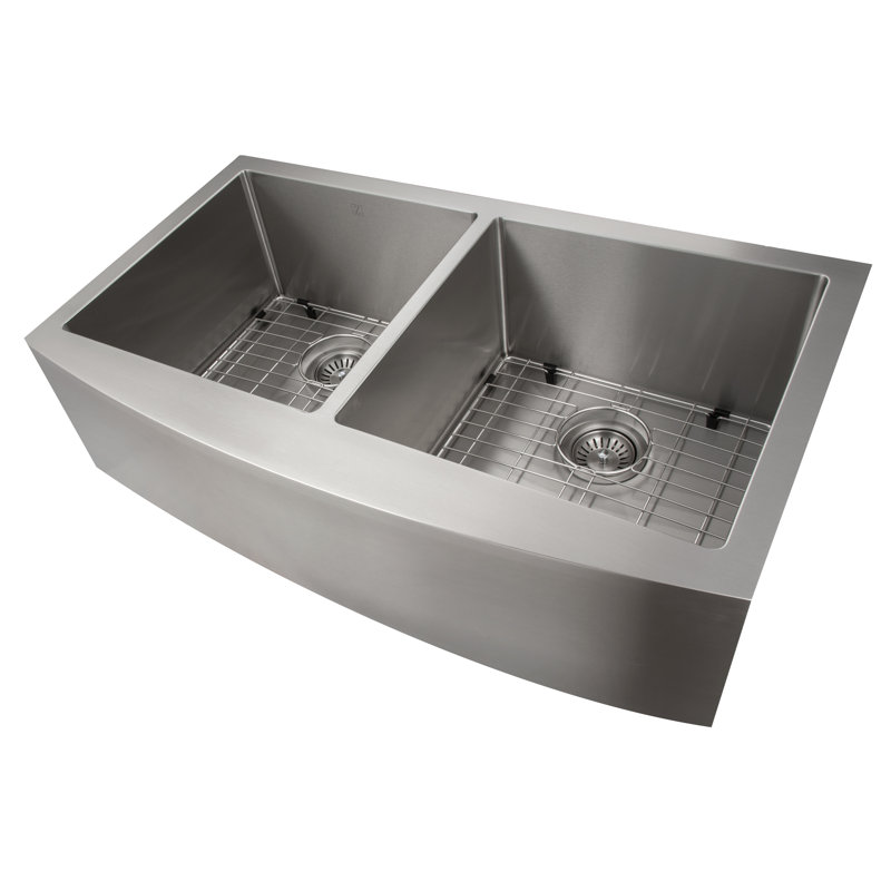 Nesiko Stainless Steel 36" L x 21" W Double Basin Undermount Kitchen Sink with Basket Strainer