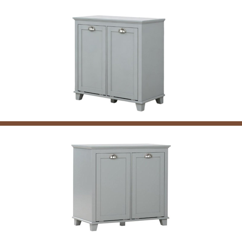 Home Floor Cabinet,Tilt Out Laundry Hamper Cabinet,Sleek Storage Cabinet, Gray