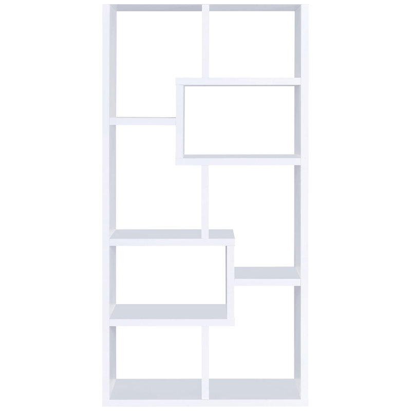 Bibliothèque blanche à 8 tablettes avec motif géométrique - Améliore l'espace de travail et le salon dans une ambiance design