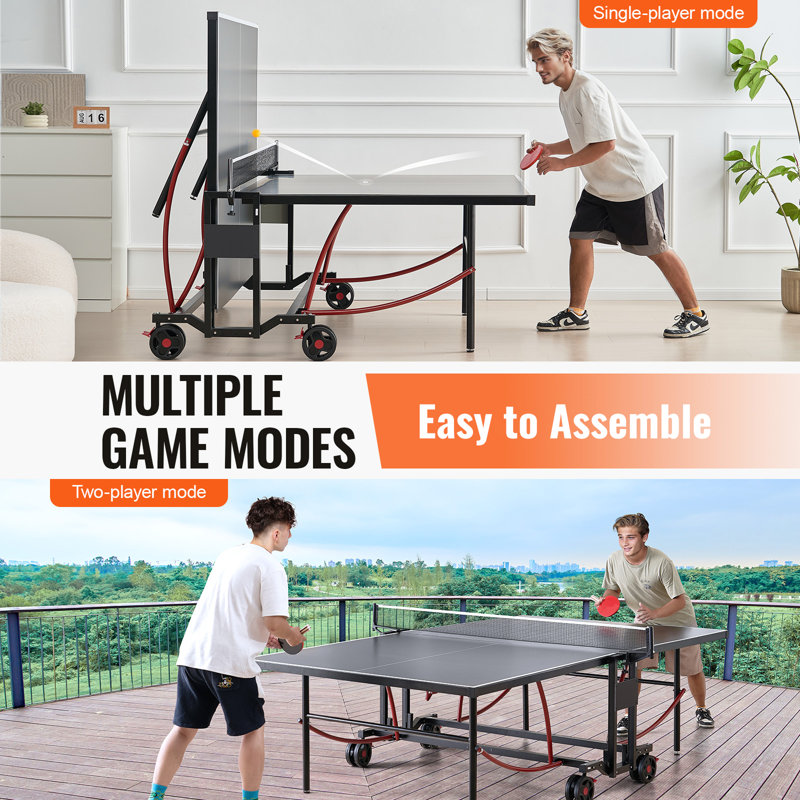 Ping Pong Table, 10 Minute Assembly, Professional Table Tennis Game, Indoor/Outdoor All Weather Aluminum Table Tennis Table, Portable Foldable Table with Quick Clamp Net & Large Lockable Wheels