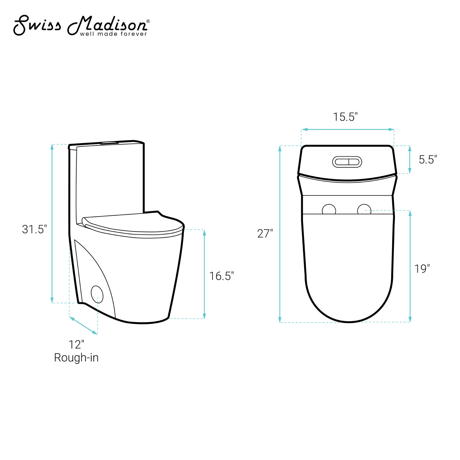 St. Tropez 1-Piece Elongated Toilet, Matte Bisque, 12", Top