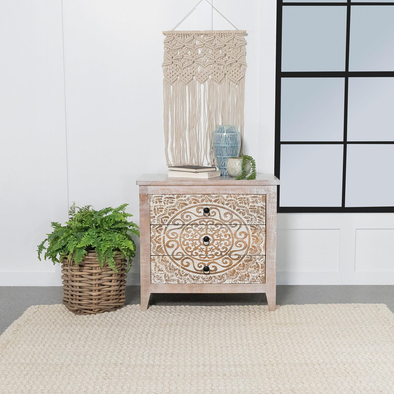 3-drawer Wood Mandala Cabinet Distressed White