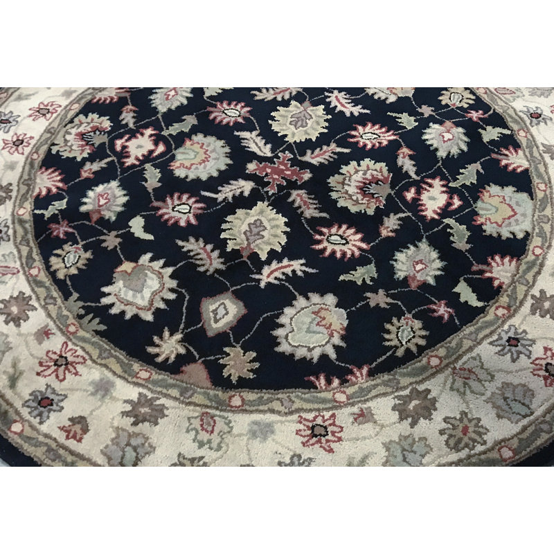 Hand-Knotted High-Quality Black Round Area Rug