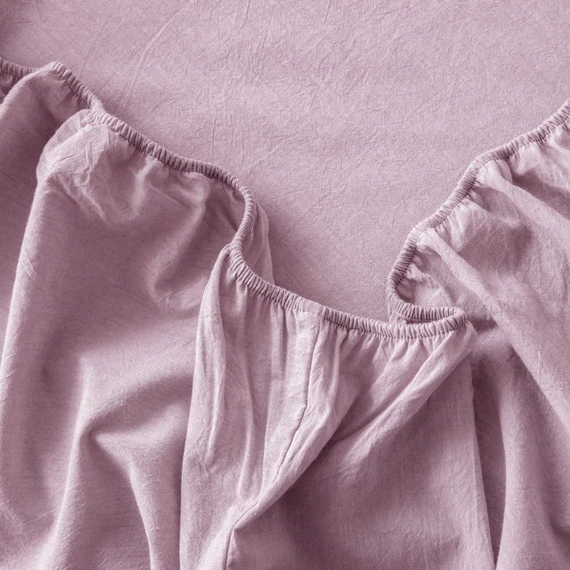MooMee 100% Washed Cotton Fitted Sheet Extra Deep Pocket Linen Like Textured, Queen , Light Purple