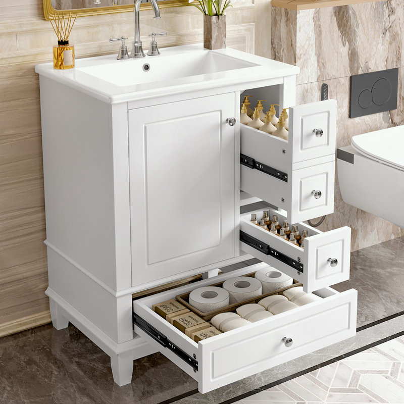 Bathroom Vanity with Sink and Drawers, White
