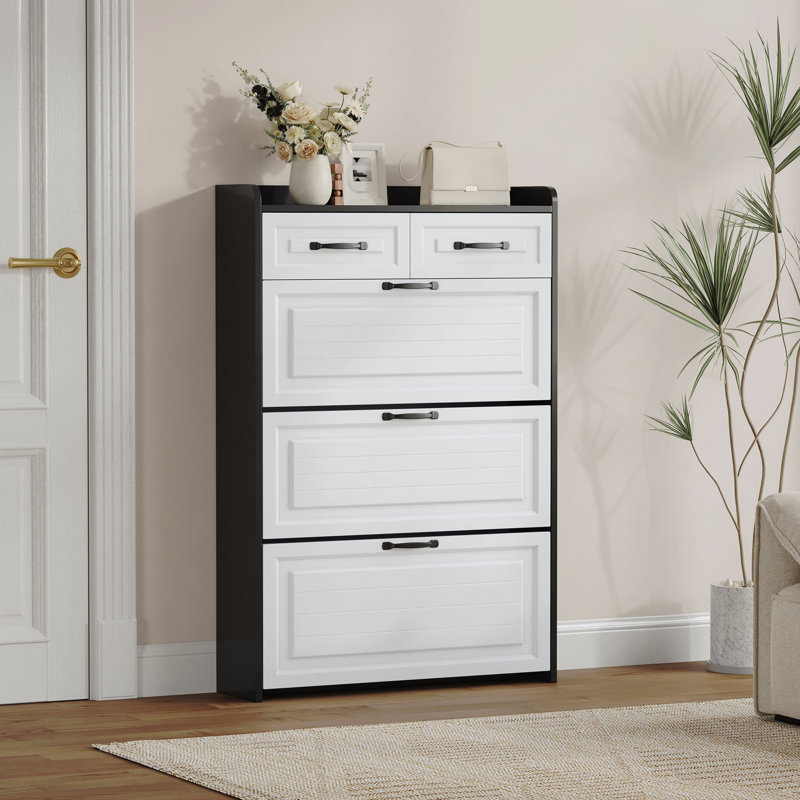 3-Door PVC Door Shoe Cabinet With 2-Drawers - Shape Design, Large Storage Space