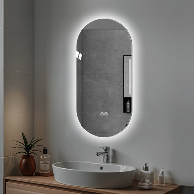 Miroir de salle de bain 48 po x 24 po à écran tactile intelligent mural avec forme, trois modes d'éclairage blanc 6000K, naturel 4000K, chaud 3000K, réglage de la luminosité, verre brisé, argent 5Mm