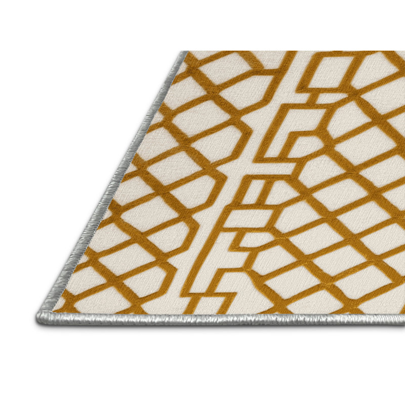 Tapis beige en treillis lavable à la machine, Round 6'