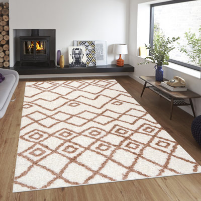 Tapis rectangulaire en polypropylène tissé à la machine à chevrons beige / brun