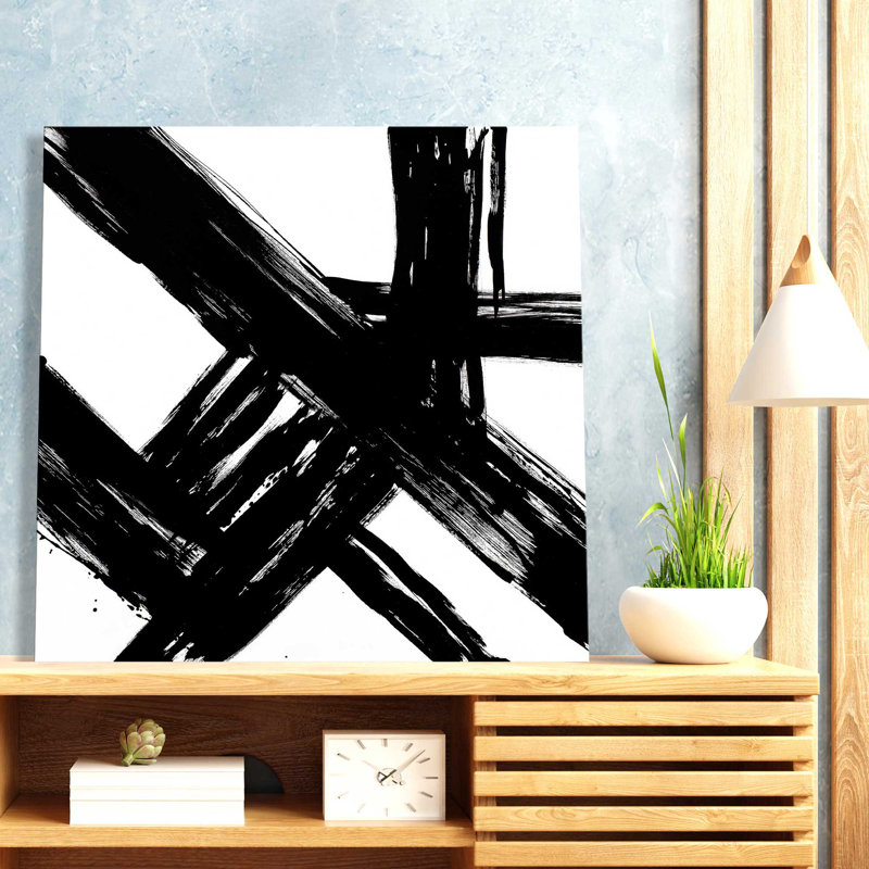 "Strokes in Noir I (Square)" par Megan Morris, reproduction sur toile, H 18 po x l 18 po x P 1 po