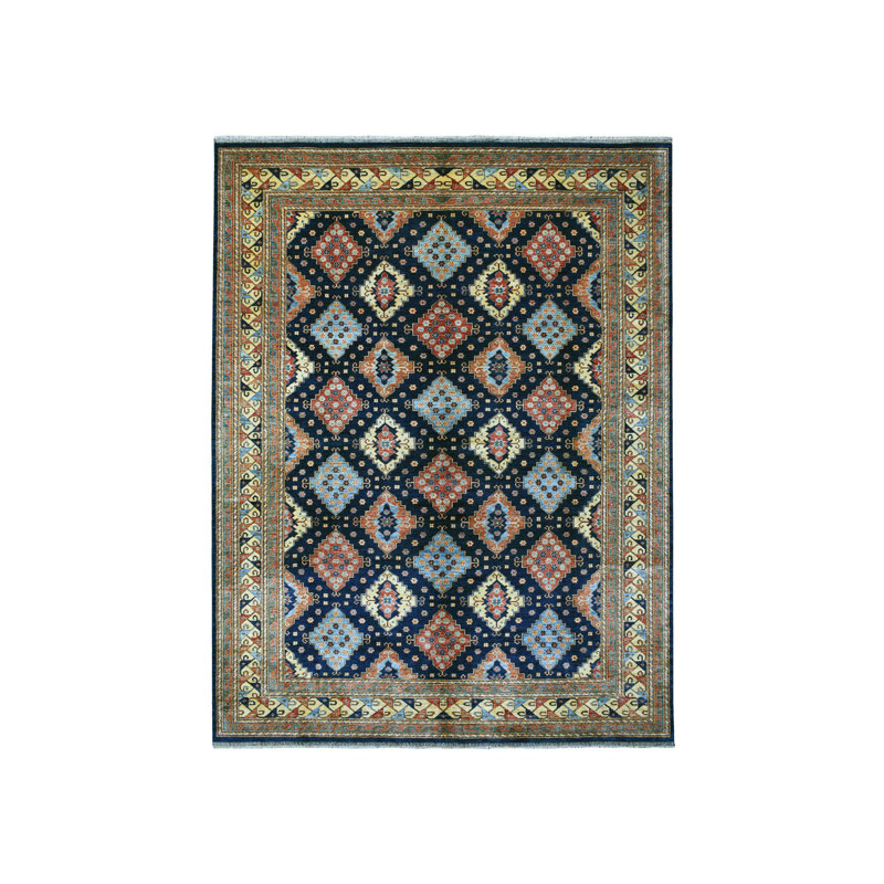 Tapis en laine noué à la main 10 pi 1 po x 13 pi 3 po bleu marine à motif géométrique Ersari 8EFF5615AA3D4F12B4FBD0860F78FBF4