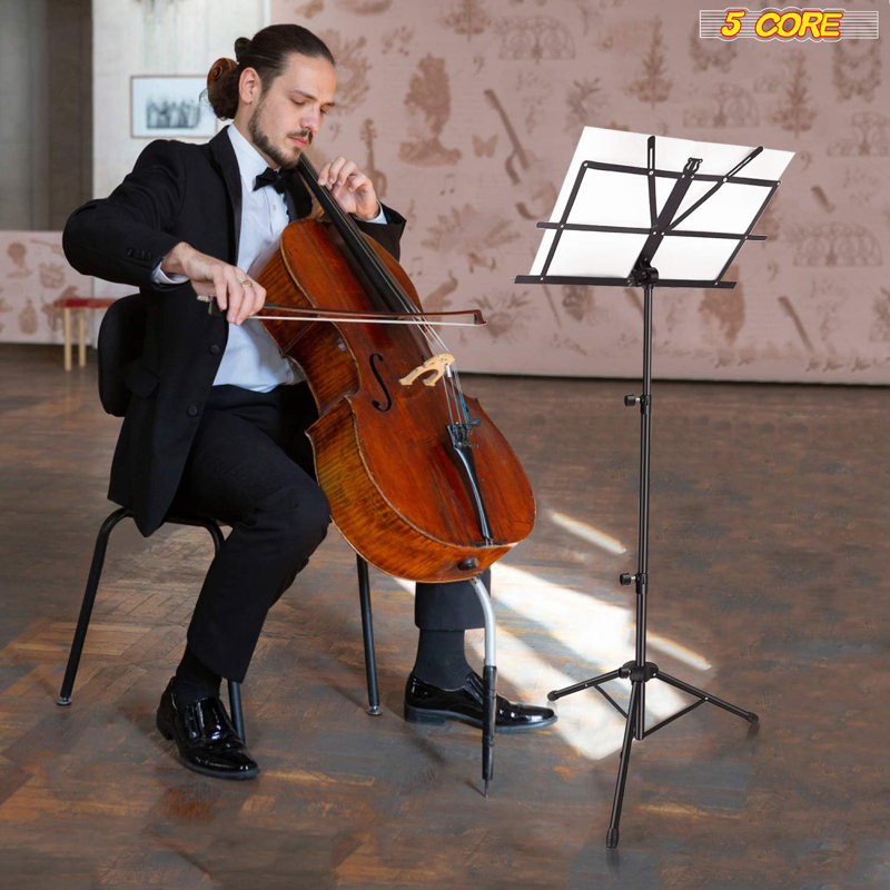 Adjustable Black Metal Tripod Music Stand with Large Tray