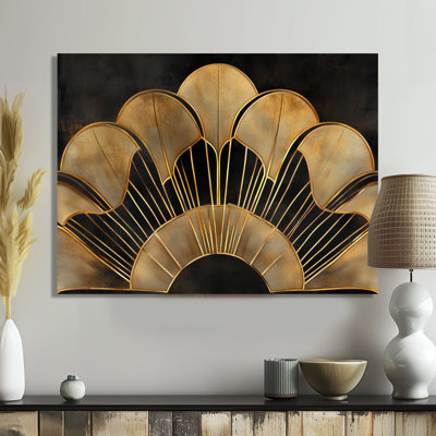 Golden Fan Geometric - Abstract Art Deco, décoration murale en métal, impression Art déco