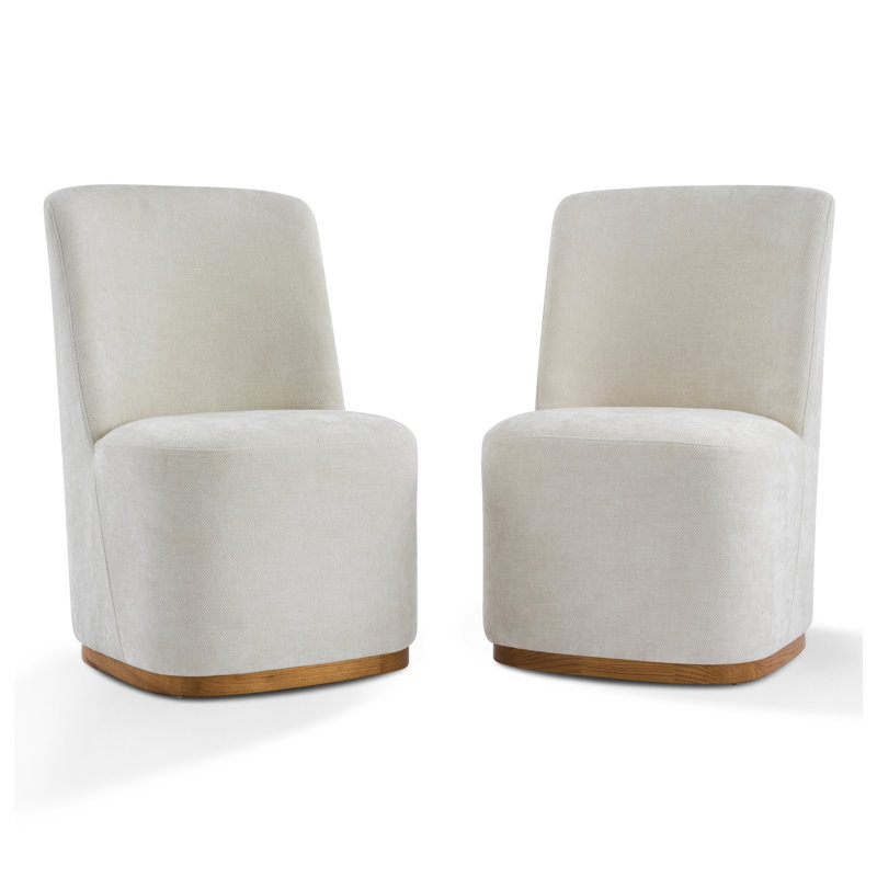 Ensemble de 2 chaises de salle à manger rembourrées modernes avec structure en chenille et bois d'hévéa beige