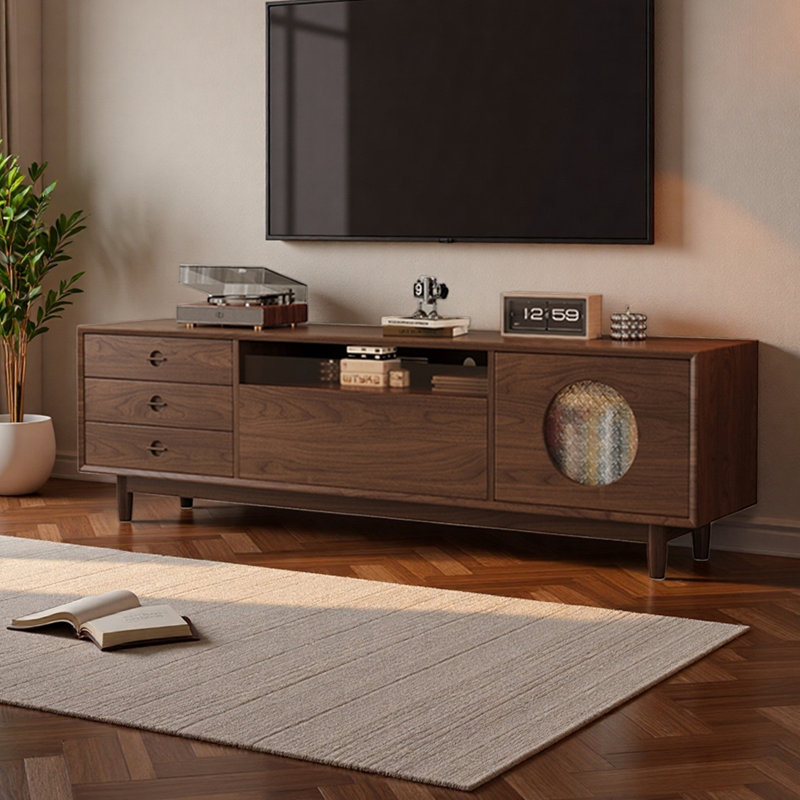 Meuble télé en bois de noyer de style français rétro, H 22,44 po x L 59,05 po x l 15,75 po, Brun